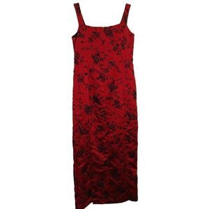 Vintage Jeffrey & Dara Evenings Red Floral Gown Black Beading Sz 10